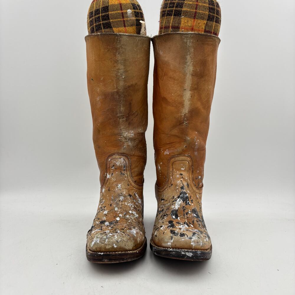 Vintage Frye Campus 14L Boots Women's 8B Square Toe Western Boho Paint Splatter - Picture 2 of 15